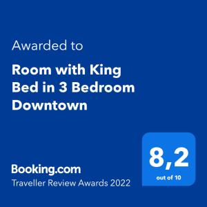 Certificat, récompense, panneau ou autre document affiché dans l'établissement Room with King Bed in Shared 3 Bedroom Downtown