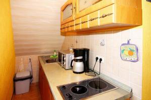 a small kitchen with a sink and a microwave at Apartment, Wieck am Darss in Wieck