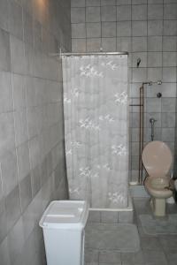 Un baño con inodoro y cortina de ducha. en Apartments Santa Barbara, en Biograd na Moru