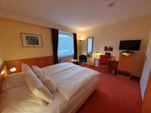 a hotel room with a bed and a television at Hotel Paulsen in Zeven