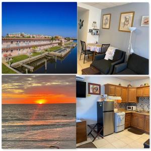 un collage de cuatro fotos de una casa con el océano en Belleview Gulf Condos, en Clearwater Beach