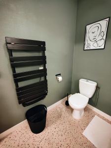 a bathroom with a toilet and a picture on the wall at Le Bienvenu - T2 avec terrasse au coeur de Malo in Dunkerque