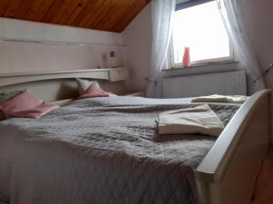 a bedroom with a large bed with a window at Rosentraum in Hain