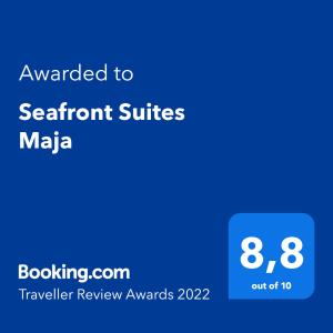 Certifikát, hodnocení, plakát nebo jiný dokument vystavený v ubytování Seafront Suites Maja