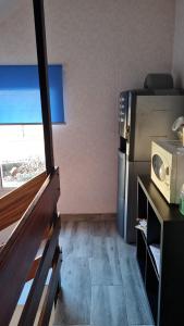 a small kitchen with a refrigerator and a microwave at Alojamiento Weier in Valladolid