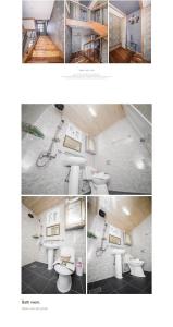 a collage of pictures of a bathroom with two toilets at Jeju Washington Pension in Seogwipo +17 photos