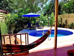 乌维塔Ocean Melody 3的游泳池旁的吊床和遮阳伞