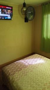 1 dormitorio con 1 cama con ventilador y TV en Vergniaud 70 en Colón