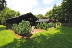 a house with christmas trees in a yard at Blockhouses at Fährsee, Templin in Templin