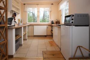 uma cozinha com um frigorífico e um micro-ondas em Holiday home, Feldberg Lake District em Wrechen