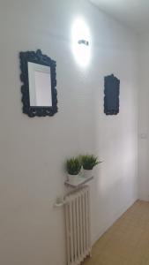 a mirror on a wall with a radiator and plants at Paris 12mn, Orly 10mn Superbe chambre privée in Juvisy-sur-Orge