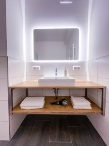 a bathroom with a sink and a mirror at Glüxplatzl Appartements am Wald in Sankt Martin am Tennengebirge