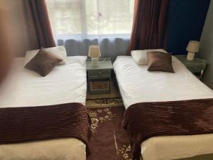 2 camas individuais num quarto com uma janela em Daffodil Self Catering and Accommodation B em Swakopmund