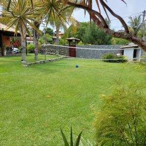 einen Garten mit einem blauen Ball im Gras in der Unterkunft Casa Buzios Geriba in Búzios