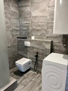 a bathroom with a toilet and a sink at 4 rooms apartment with a view of the Dnieper River in Kyiv