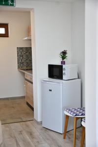 Kuchyň nebo kuchyňský kout v ubytování Föveny Apartmanok