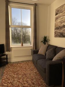 uma sala de estar com um sofá e uma janela em Holgate hideout em York