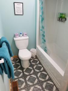 a bathroom with a toilet and a shower at All Star Resort in Madawaska