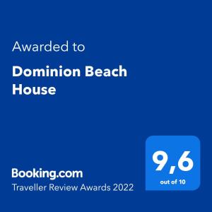 Certifikát, hodnocení, plakát nebo jiný dokument vystavený v ubytování Dominion Beach House