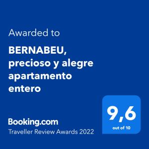 Certyfikat, podpis lub inny dokument wystawiony w obiekcie BERNABEU, luxury y luminoso apartamento entero