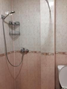 een douche in een badkamer met een toilet bij Apartment Center - Stara Zagora in Stara Zagora