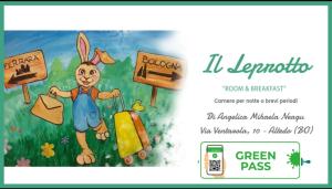 Ein Cartoon eines Jungen mit Koffer und Schildern. in der Unterkunft Il Leprotto - Room & Breakfast in Altedo