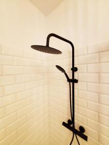 a shower with a shower head in a bathroom at Centrum Apartament Stylowy in Świdnica