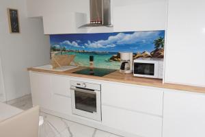 a kitchen with a counter top with a picture of the ocean at Lovely Nature in Berck-sur-Mer