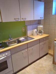 a kitchen with a sink and a counter top at Tischlerhof in Achensee