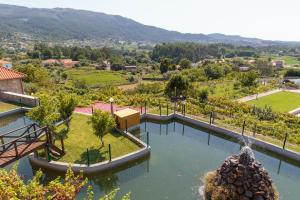een luchtzicht op een park met een fontein in het water bij Quinta dos Fangueiros in Riba de Âncora