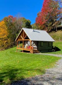 a small cabin in a field of green grass at Cozy Cabin Near Grayson Highlands State Park in Whitetop