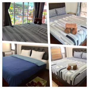 a collage of four different pictures of a bed at Nicha Pool Villa in Hua Hin