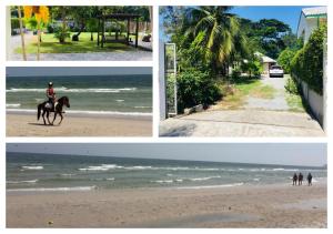 four pictures of a person riding a horse on the beach at Nicha Pool Villa in Hua Hin