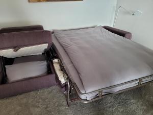 a bed sitting in a room next to a couch at Villars soleil in Villars-sur-Ollon