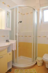 a bathroom with a shower and a sink at Apartmani Kristiana in Jezera