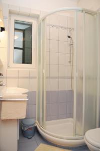 a bathroom with a shower and a sink at Apartmani Kristiana in Jezera