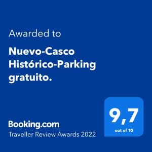 Certifikát, hodnocení, plakát nebo jiný dokument vystavený v ubytování Nuevo-Casco Histórico-Parking gratuito.