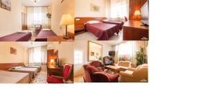 three pictures of a hotel room with a bedroom at OŚRODEK WYPOCZYNKOWY MAZOWSZE W KARPACZ in Karpacz
