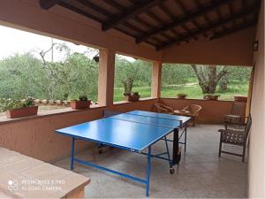 a blue ping pong table sitting on a porch at Casale Fonterosa in Montemerano