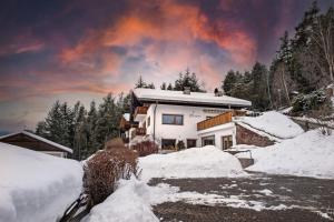 een huis is bedekt met sneeuw met bomen bij Panorama Apartment Pizaut in Ortisei