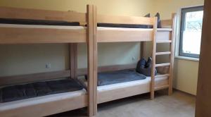 Llit o llits en una habitació de Pension Freizeitzentrum Sambachshof