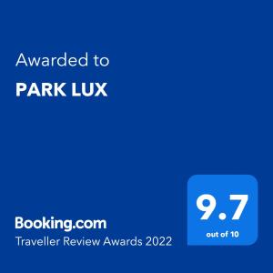 Сертификат, награда, табела или друг документ на показ в PARK LUX
