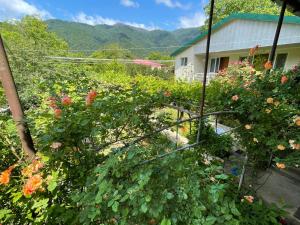 a garden with flowers in front of a house at Koticha in Borjomi