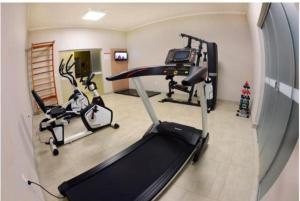 a gym with two exercise bikes and a treadmill at Habitat Prime Hotel in Leme