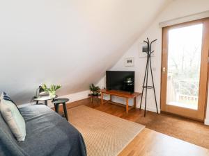 a living room with a bed and a television at The Studio Loft in Tavistock