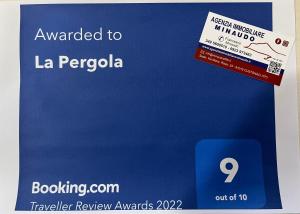 Certifikát, hodnocení, plakát nebo jiný dokument vystavený v ubytování La Pergola B&B