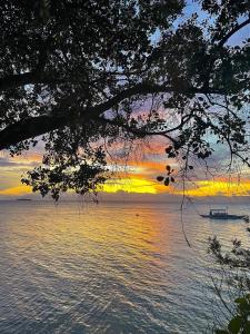 
a sunset view of a lake with trees and a body of water at Pescador View - Beach Resort & Restaurant in Moalboal
