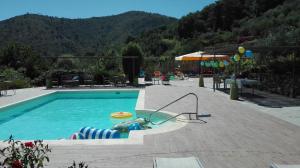a swimming pool with a toy in the water at Oroverde in Bergeggi