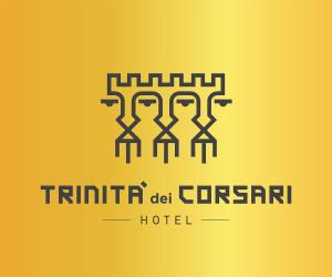 un logo bianco e nero per un hotel di Hotel Trinità dei Corsari a Torre Dei Corsari