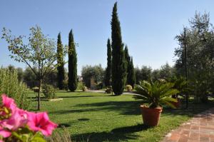 a park with trees and a lawn with pink flowers at Agriturismo Tori 2 in Montecarlo